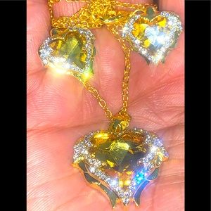 Mother’s Day special angel wing heart crystal pendant chain earring yellow gold